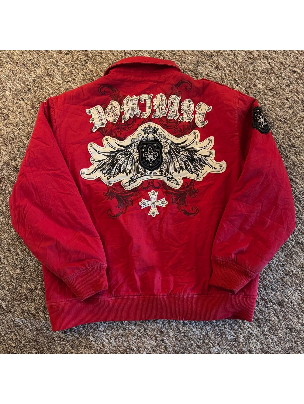 Raw Blue Y2K Red Embellished Logo Quilted Jacket Size Medium